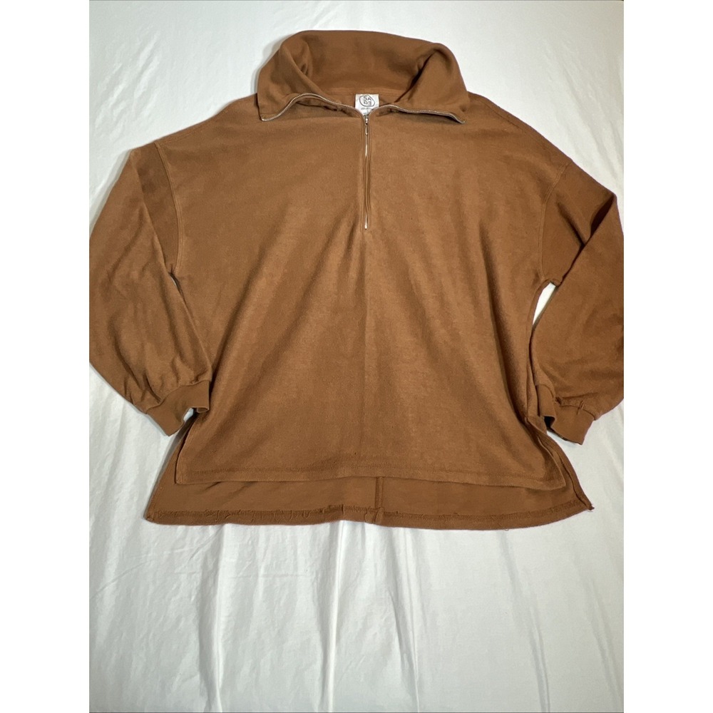 Sage Collective Sweatshirt Women Large Brown 1/4 Zip Long Sleeve Athleisure